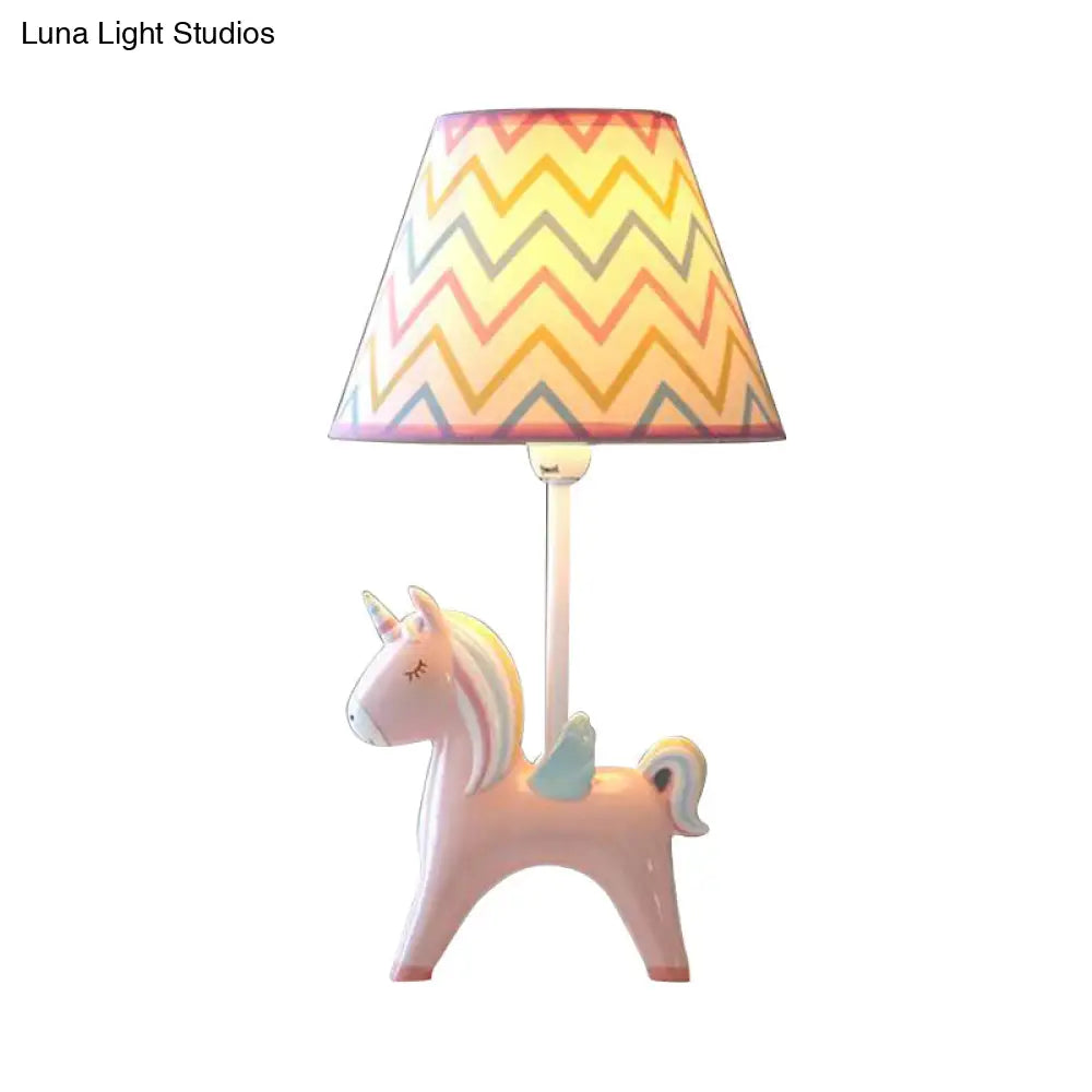 Modern Carousel Table Lamp With Tapered Shade - Resin Light For Kids Bedroom