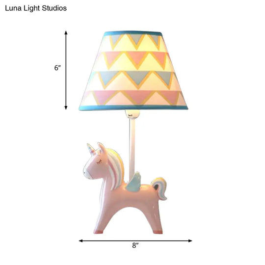 Modern Carousel Table Lamp With Tapered Shade - Resin Light For Kids Bedroom