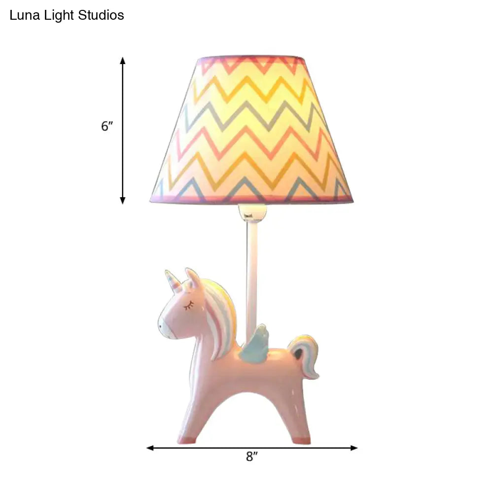 Modern Carousel Table Lamp With Tapered Shade - Resin Light For Kids Bedroom