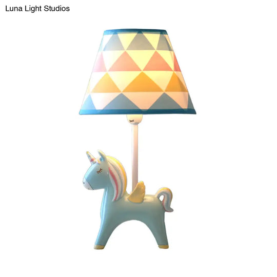 Modern Carousel Table Lamp With Tapered Shade - Resin Light For Kids Bedroom