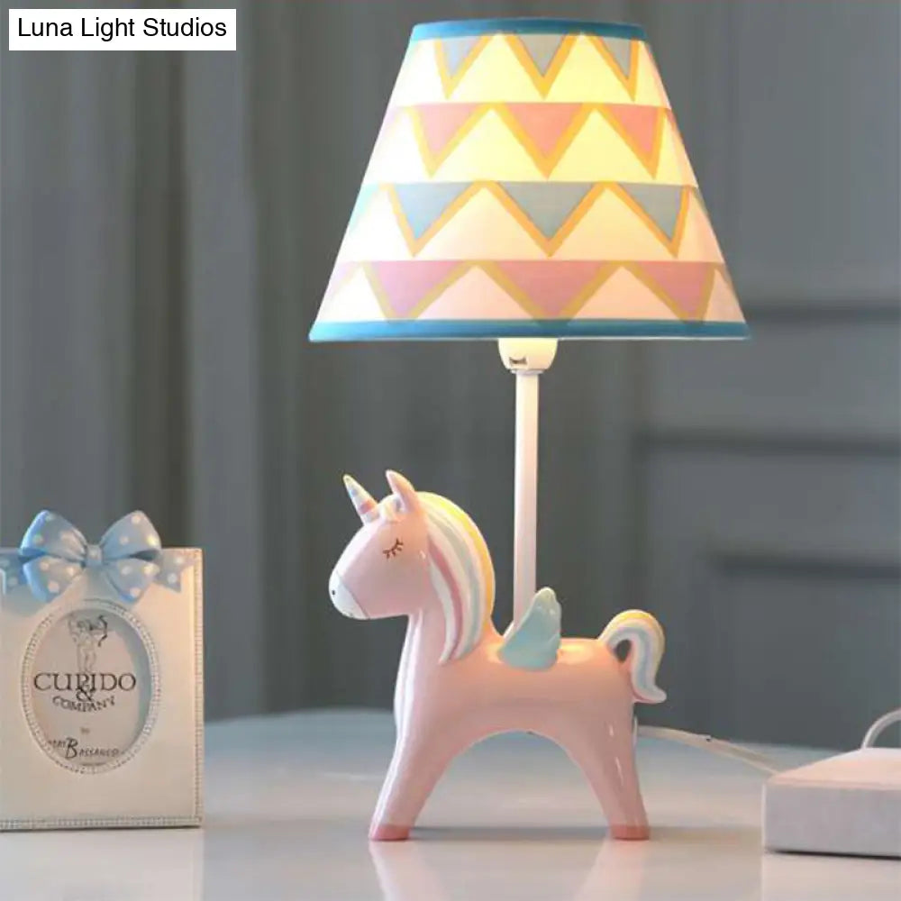 Modern Carousel Table Lamp With Tapered Shade - Resin Light For Kids Bedroom