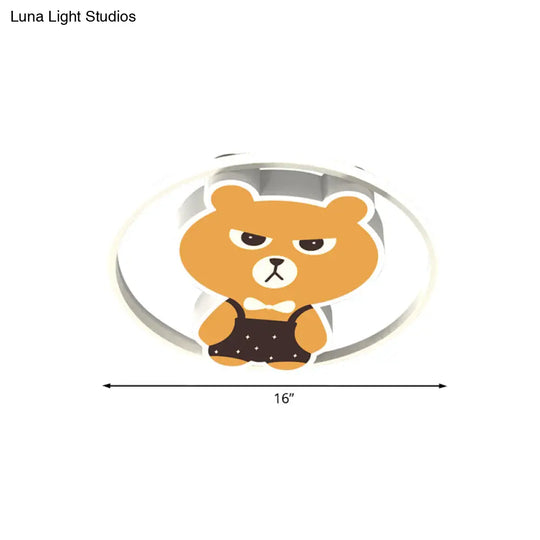 Modern Cartoon Led Bear Flush Light Fixture: Metallic Yellow Lamp With White/Warm - Mounted