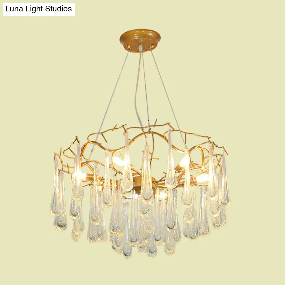 Modern Crystal Chandelier - 6-Light Clear Bubble Cascade Iron Arm With Suspension Light