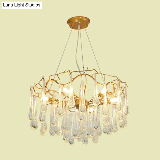 Modern Crystal Chandelier - 6-Light Clear Bubble Cascade Iron Arm With Suspension Light