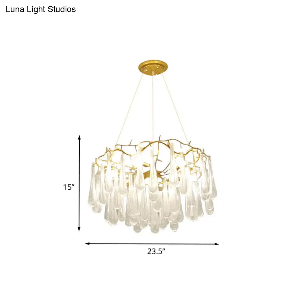 Modern Crystal Chandelier - 6-Light Clear Bubble Cascade Iron Arm With Suspension Light