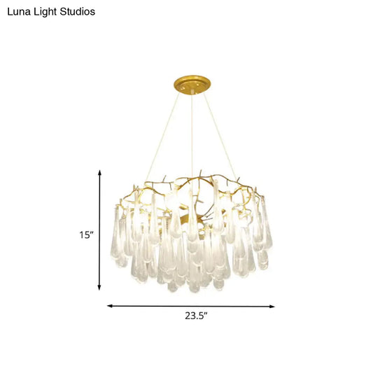 Modern Crystal Chandelier - 6-Light Clear Bubble Cascade Iron Arm With Suspension Light