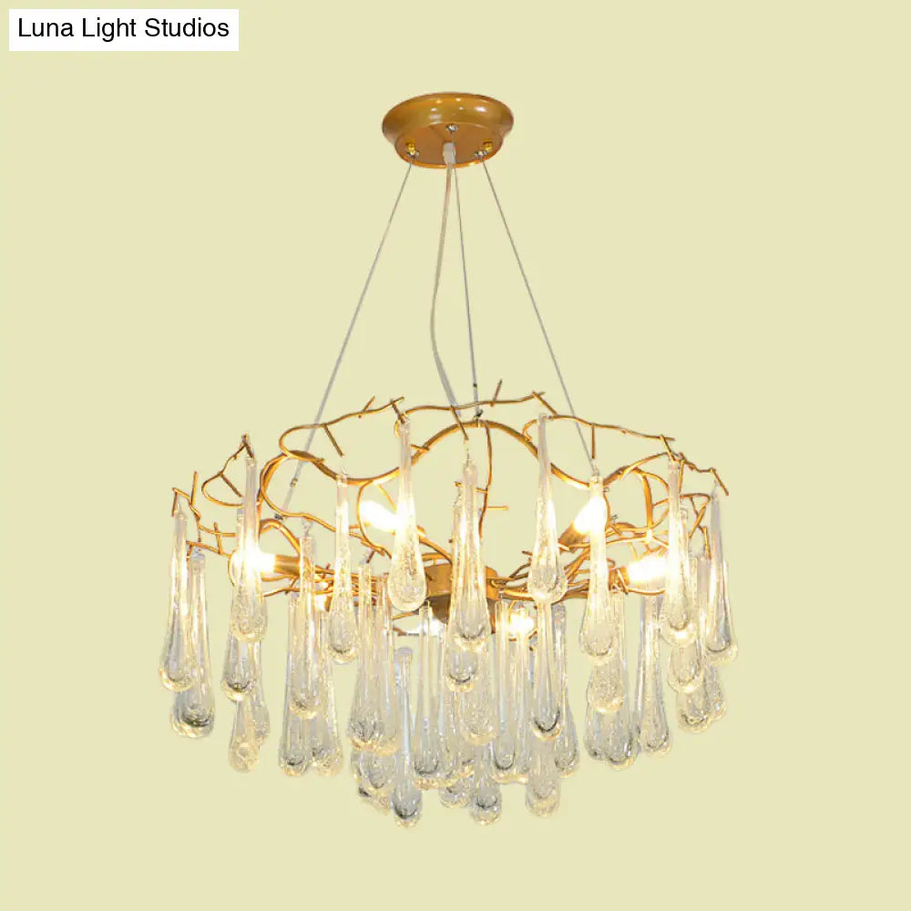 Modern Cascade Clear Bubble Crystal Chandelier With 6 Lights And Iron Arm Suspension