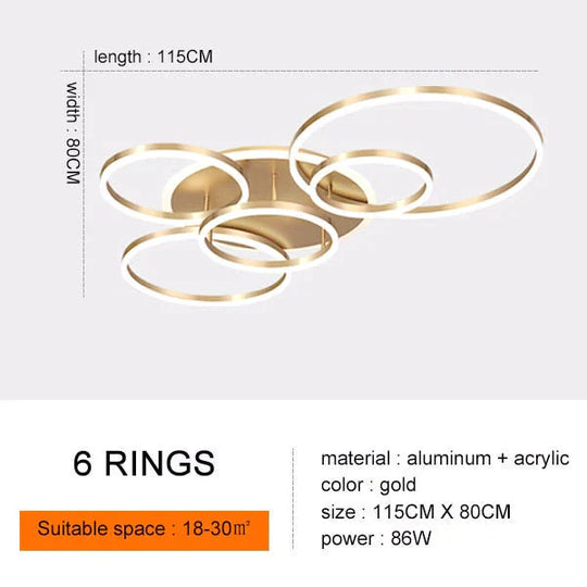 Modern Ceiling Lights For Living Room Circle Gold Brown LED Plafon Decor Bedroom Lamps Fixture With Remote Control Lustre