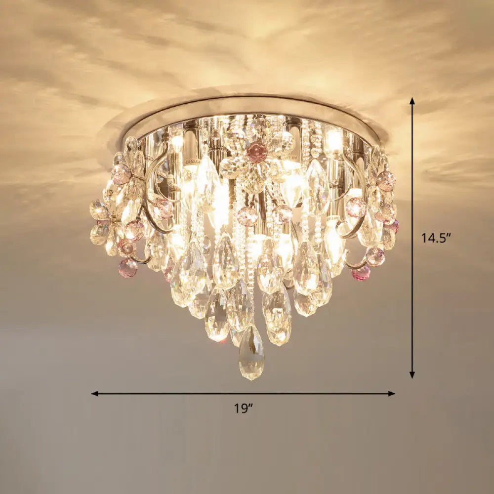 Modern Ceiling Mount Light With Crystal Teardrops And Chrome Finish For Bedrooms / 19’