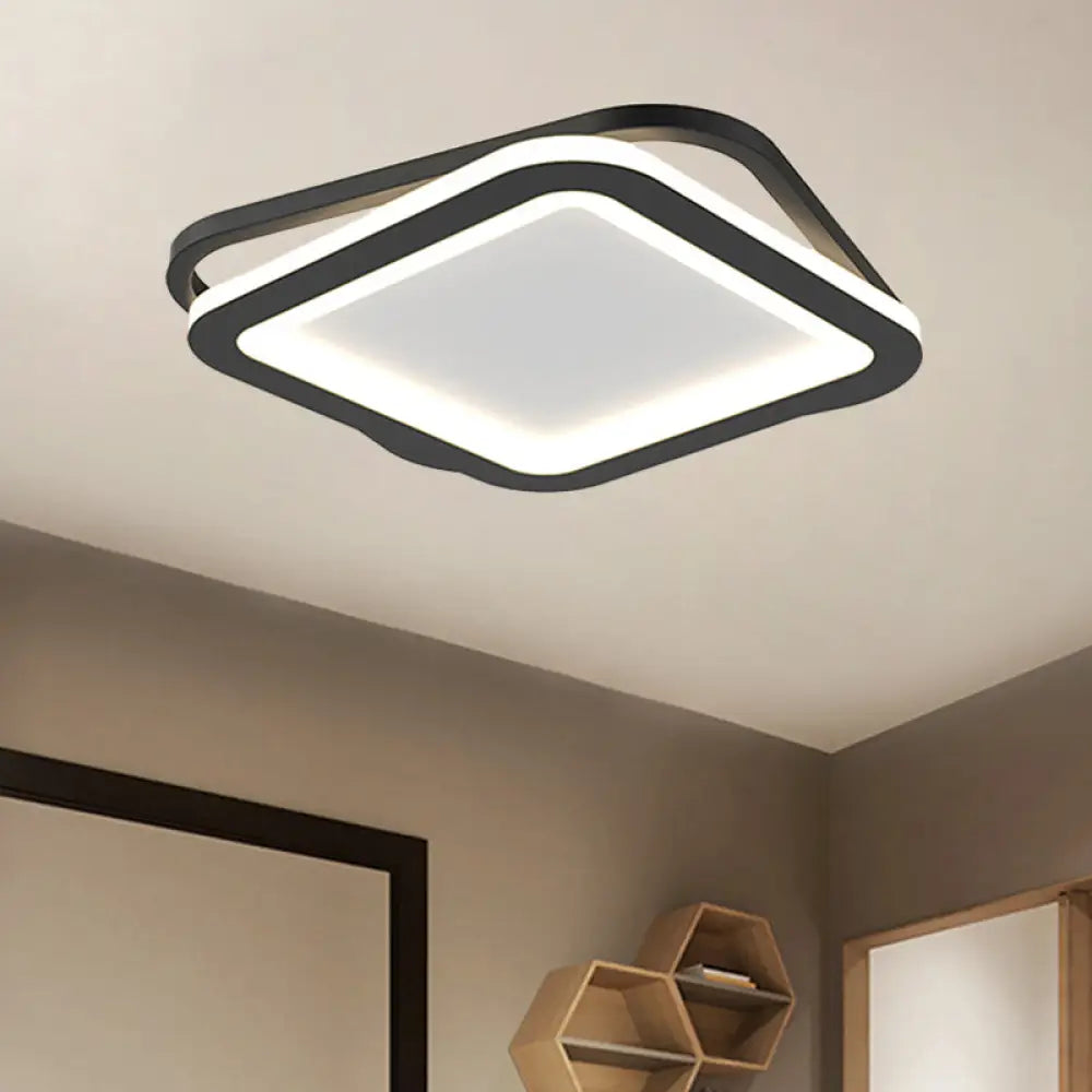 Modern Ceiling Mounted Flush Lighting In Black/Gold - Round/Square Metal Led Fixture For Hallways