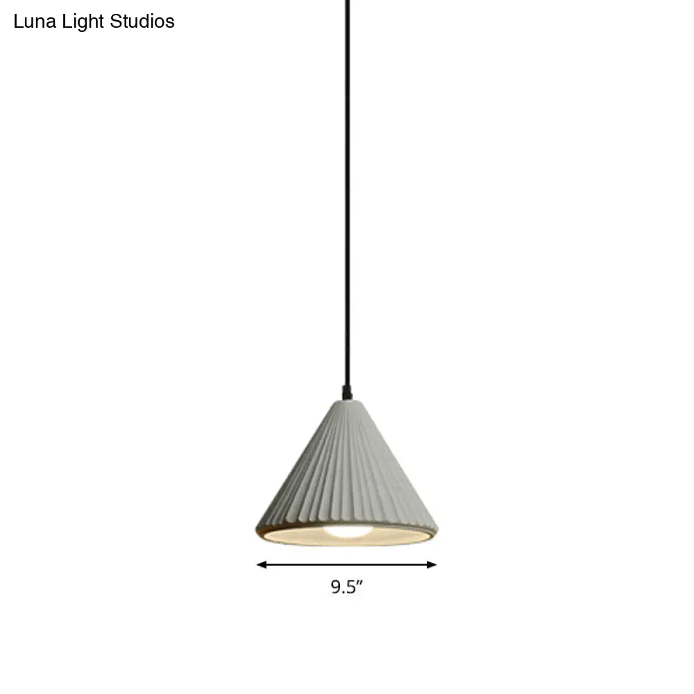 Modern Cement Cone Pendant Lamp For Office Kitchen - One Light Fluted Ceiling