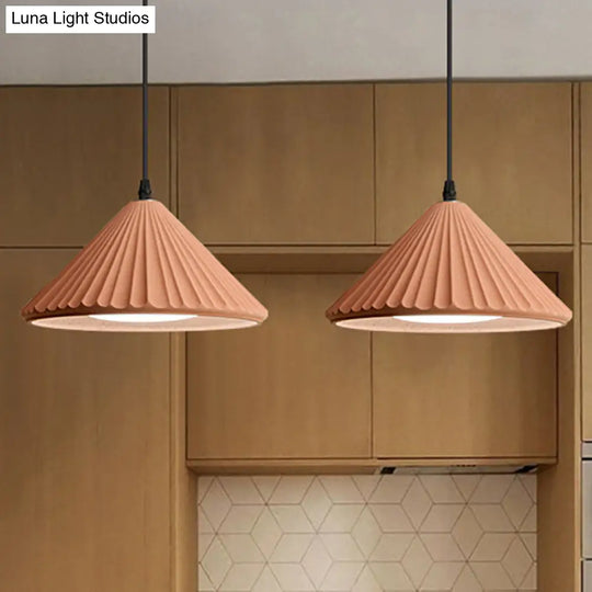 Modern Cement Cone Pendant Lamp For Office Kitchen - One Light Fluted Ceiling