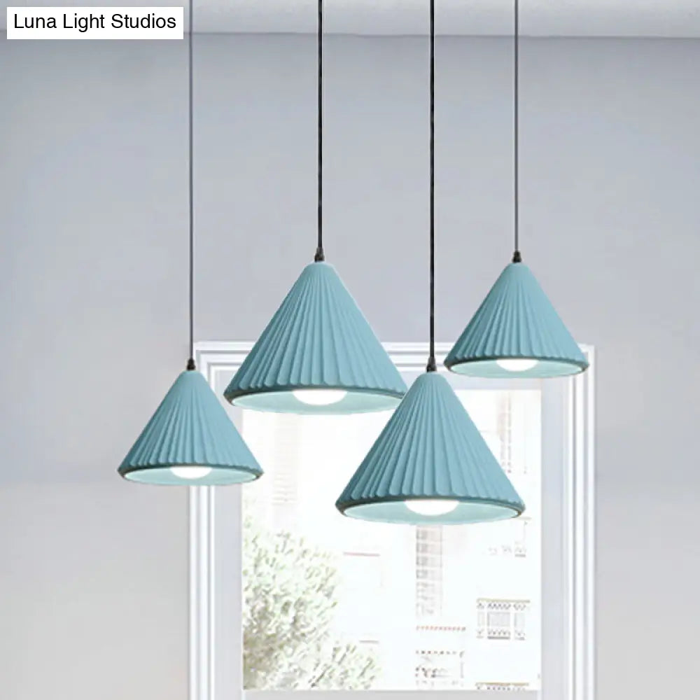 Modern Cement Cone Pendant Lamp For Office Kitchen - One Light Fluted Ceiling