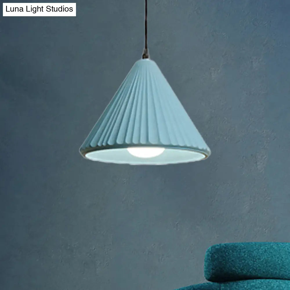 Modern Cement Cone Pendant Lamp For Office Kitchen - One Light Fluted Ceiling