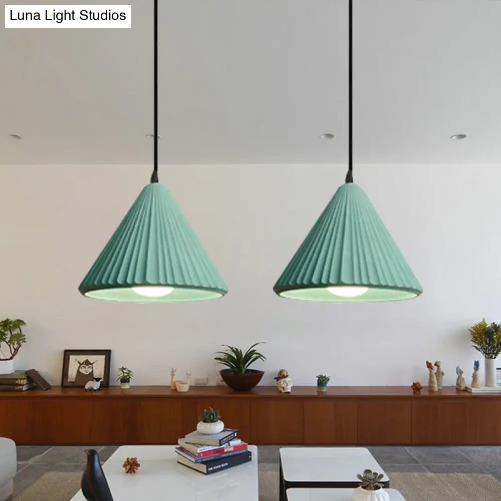 Modern Cement Cone Pendant Lamp For Office Kitchen - One Light Fluted Ceiling