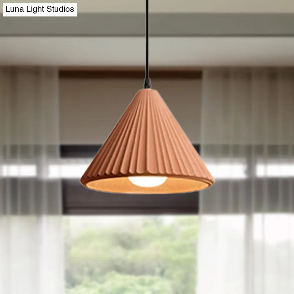 Modern Cement Cone Pendant Lamp For Office Kitchen - One Light Fluted Ceiling