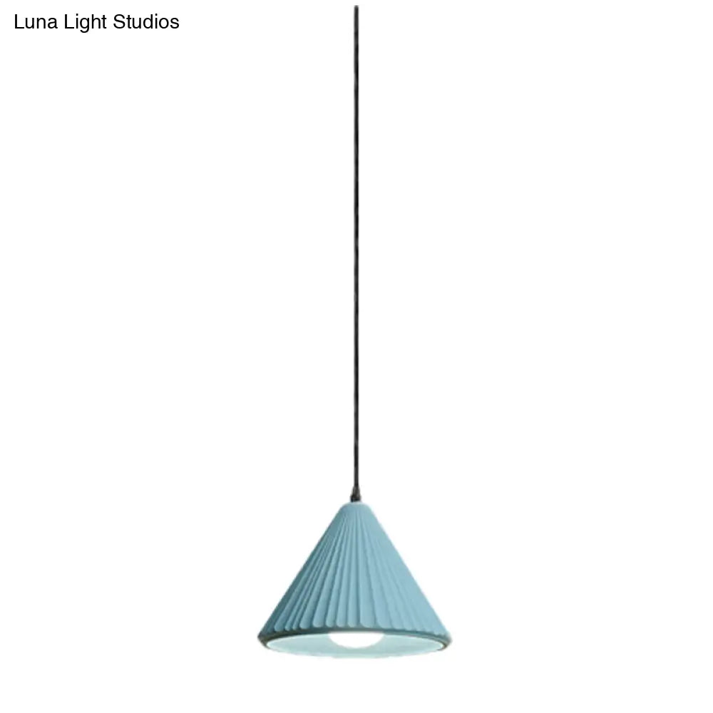 Modern Cement Cone Pendant Lamp For Office Kitchen - One Light Fluted Ceiling