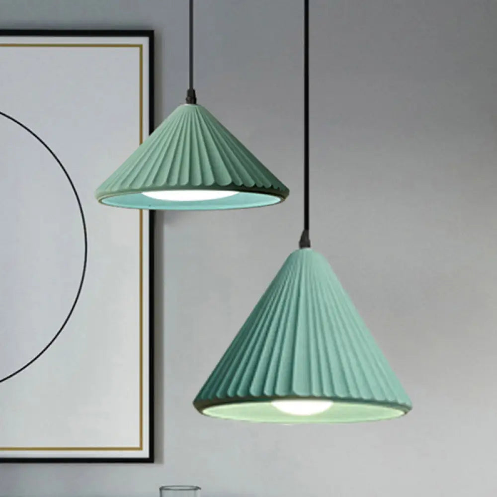 Modern Cement Cone Pendant Lamp For Office Kitchen - One Light Fluted Ceiling Green / 4’