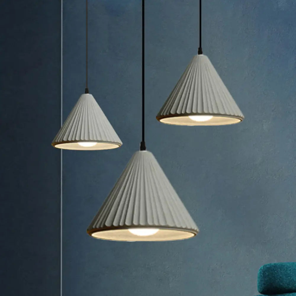 Modern Cement Cone Pendant Lamp For Office Kitchen - One Light Fluted Ceiling Grey / 4’