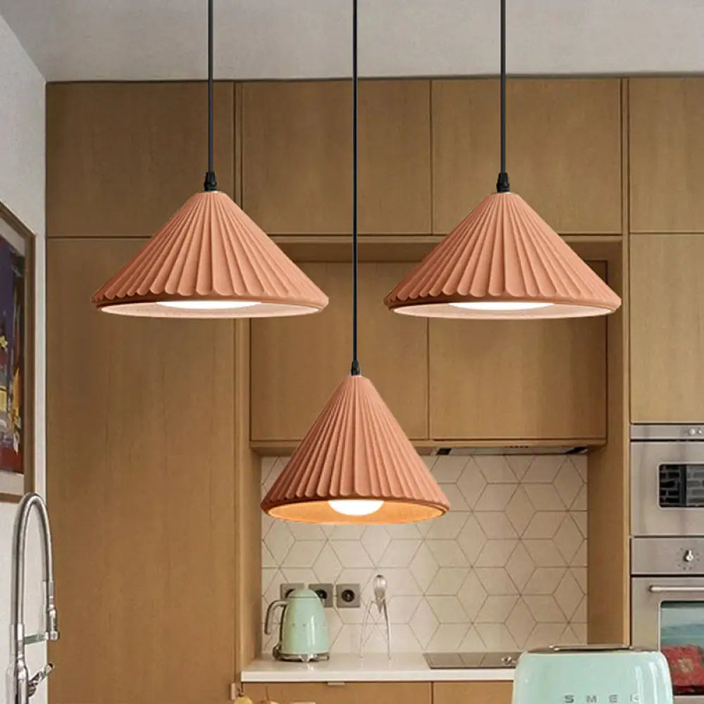 Modern Cement Cone Pendant Lamp For Office Kitchen - One Light Fluted Ceiling Pink / 4’