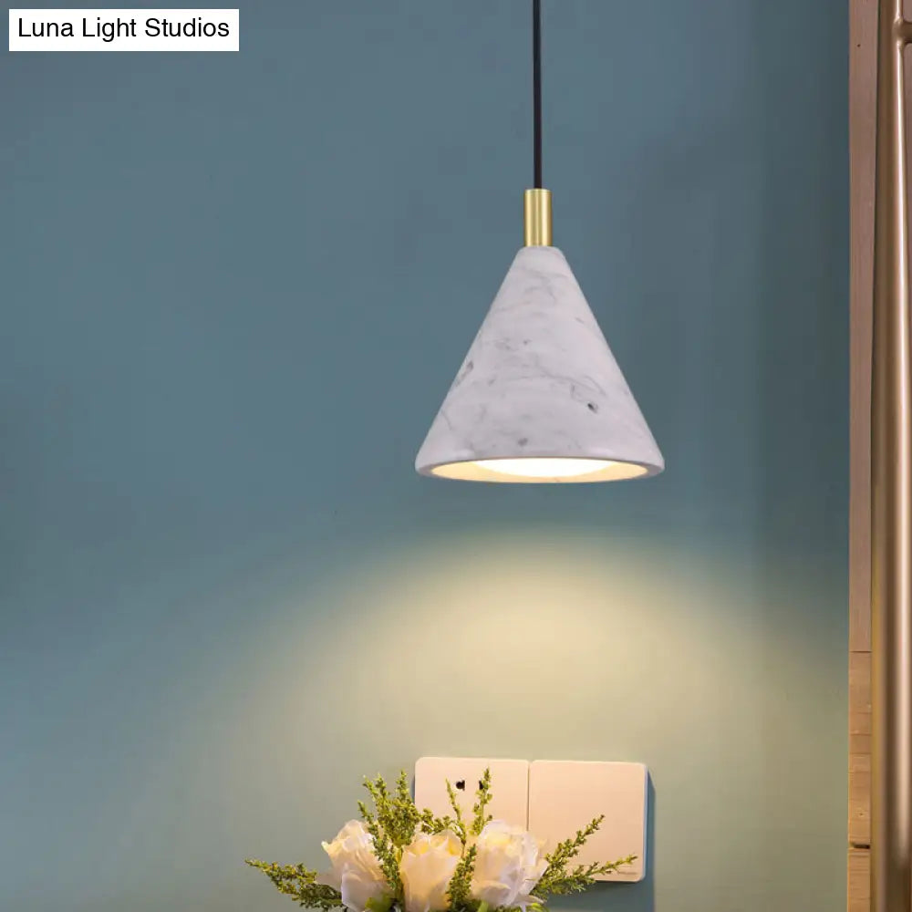 Modernist Cement Cone Pendant Light - White Led Ceiling Suspension Lamp For Bedside