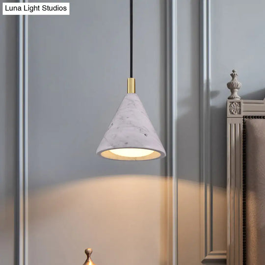 Modern Cement Cone Pendant Lighting- 1 Head White Led Ceiling Suspension Lamp For Bedside