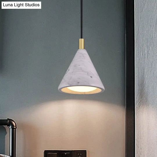 Modern Cement Cone Pendant Lighting- 1 Head White Led Ceiling Suspension Lamp For Bedside