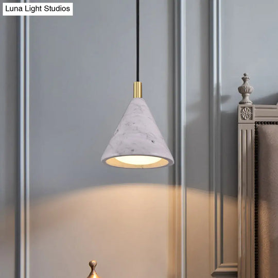 Modernist Cement Cone Pendant Light - White Led Ceiling Suspension Lamp For Bedside