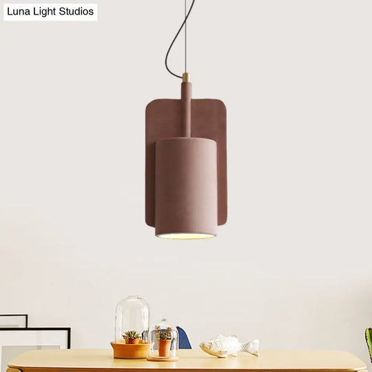 Modern Cement Drop Pendant - Factory Grey/Yellow/Red Half-Cylinder Ceiling Suspension Lamp