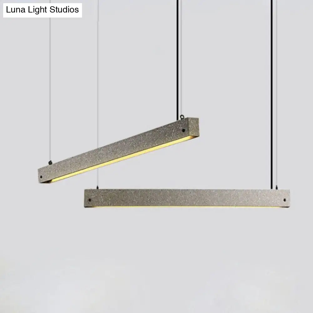 Modern Cement Led Pendant Light For Dining Room - Grey Rectangular Suspension Fixture