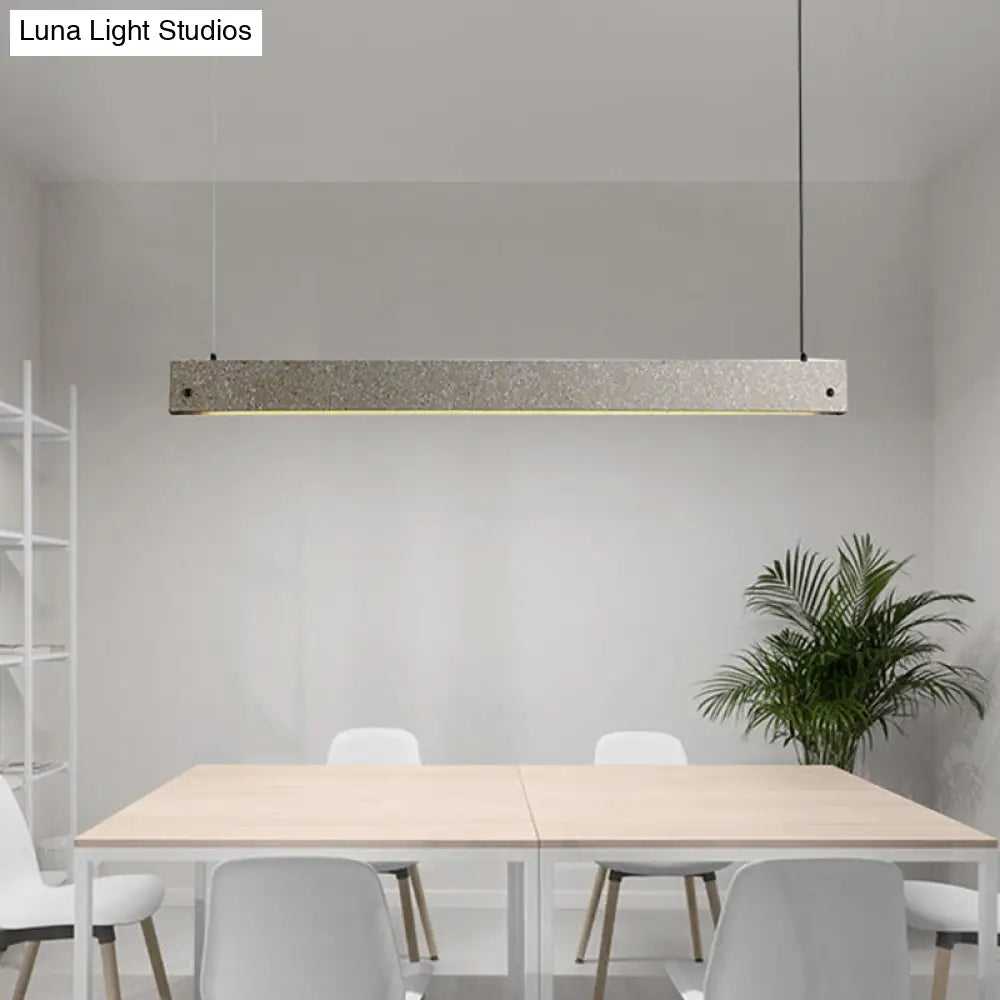 Modern Grey Cement Rectangular Linear Pendant Light With Led Suspension - Perfect For Dining Room /