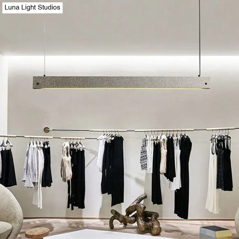 Modern Grey Cement Rectangular Linear Pendant Light With Led Suspension - Perfect For Dining Room