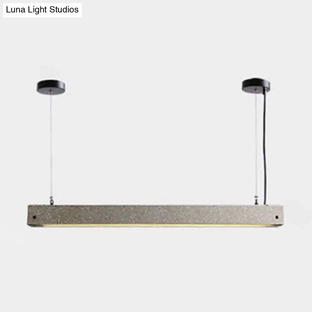 Modern Grey Cement Rectangular Linear Pendant Light With Led Suspension - Perfect For Dining Room