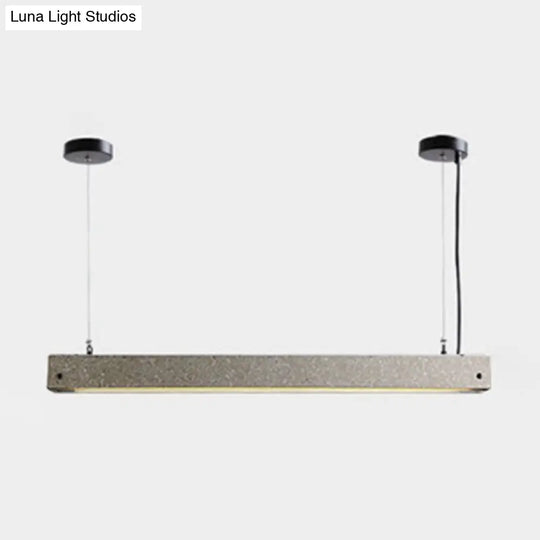 Modern Grey Cement Rectangular Linear Pendant Light With Led Suspension - Perfect For Dining Room