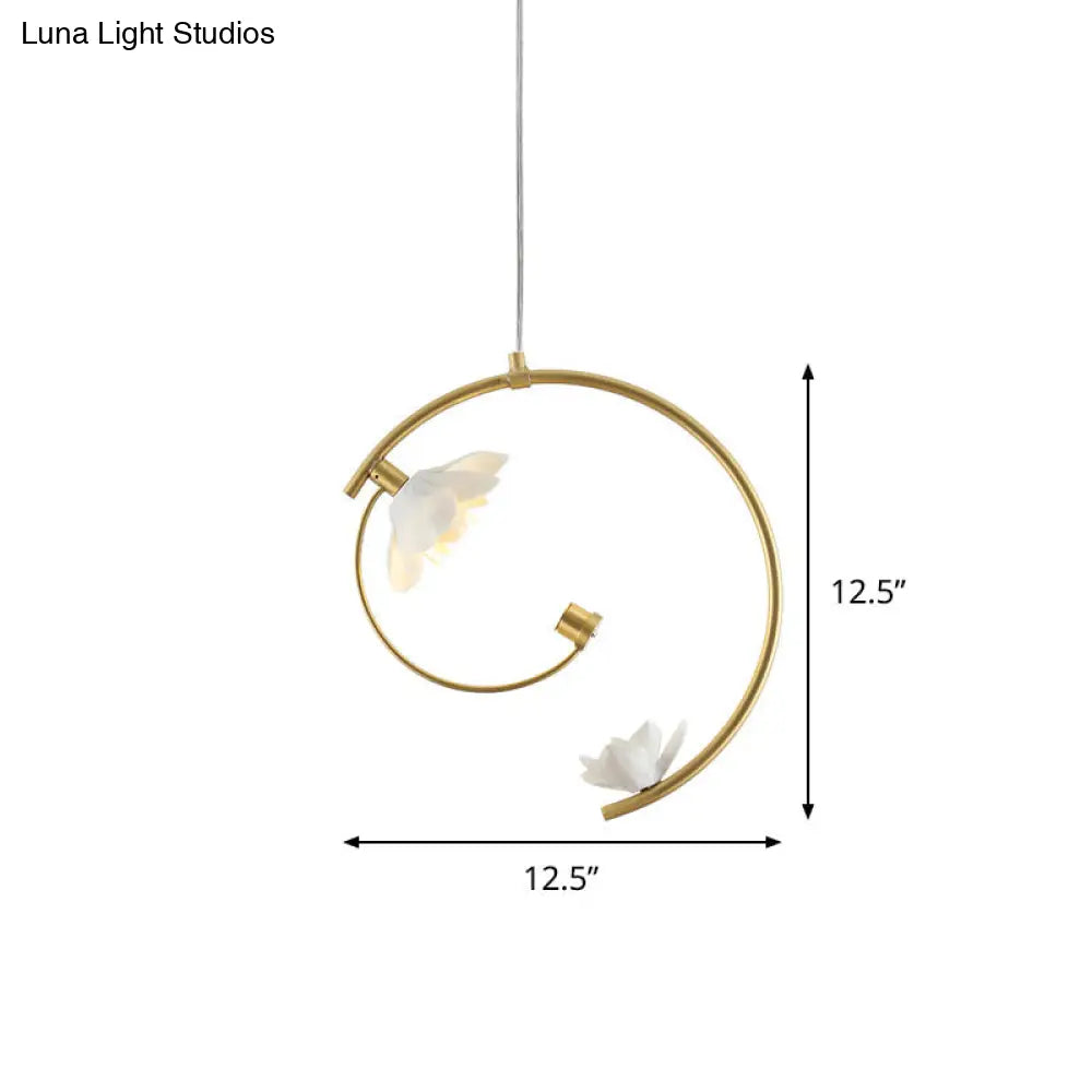 Modern Ceramic Flower Pendant Lamp: Single White Ceiling Light With Gold Scroll Stem