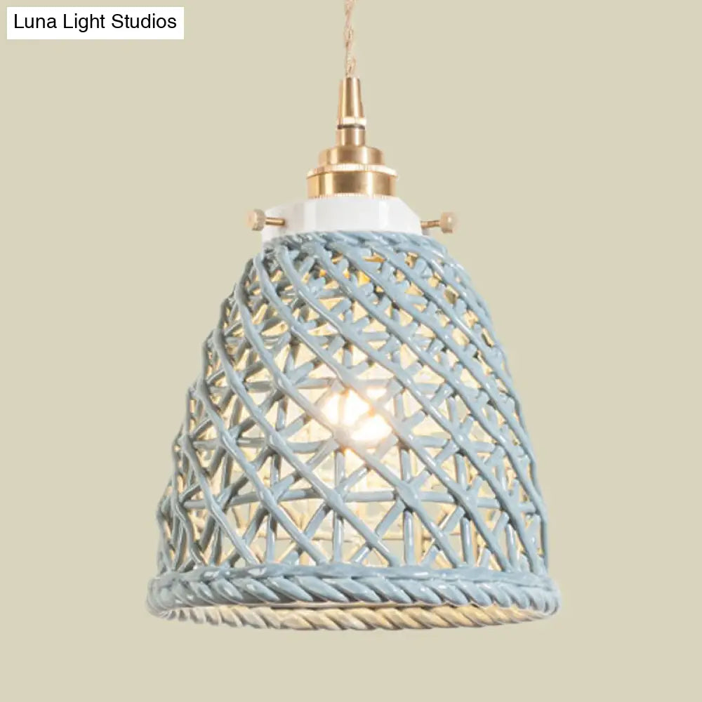 Modern Ceramic Hanging Pendant Light With Dome Basket Design - Illuminate Your Gallery One Bulb!