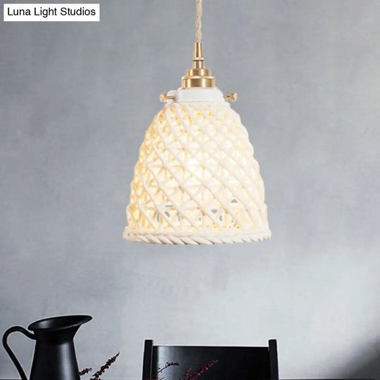 Modern Ceramic Dome Basket Pendant Light With Single Bulb - Perfect For Galleries And More