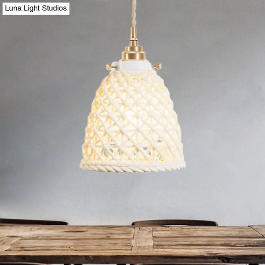 Modern Ceramic Dome Basket Pendant Light With Single Bulb - Perfect For Galleries And More White