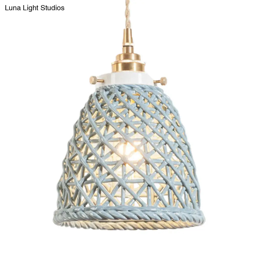 Modern Ceramic Dome Basket Pendant Light With Single Bulb - Perfect For Galleries And More