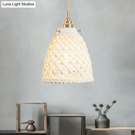 Modern Ceramic Hanging Pendant Light With Dome Basket Design - Illuminate Your Gallery One Bulb!