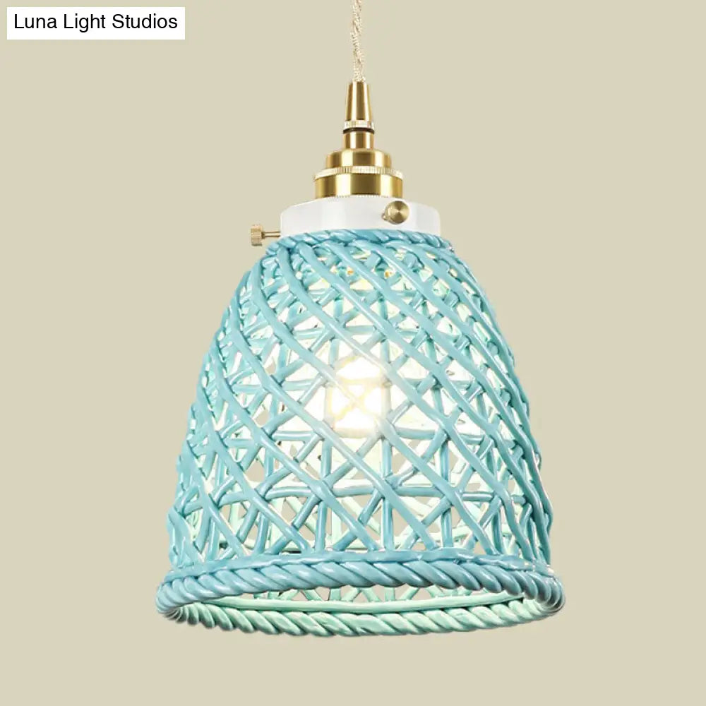 Modern Ceramic Dome Basket Pendant Light With Single Bulb - Perfect For Galleries And More