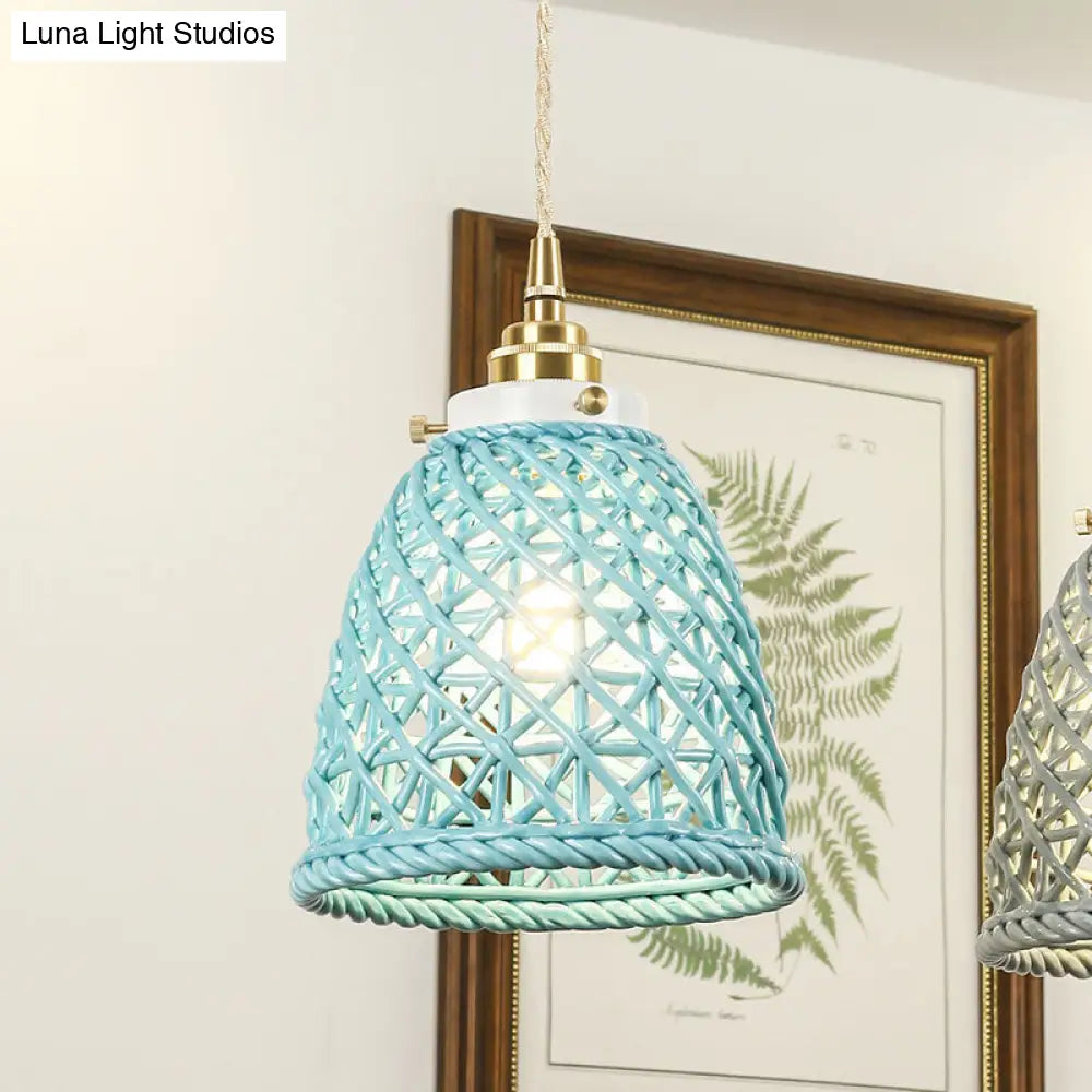 Modern Ceramic Dome Basket Pendant Light With Single Bulb - Perfect For Galleries And More Blue