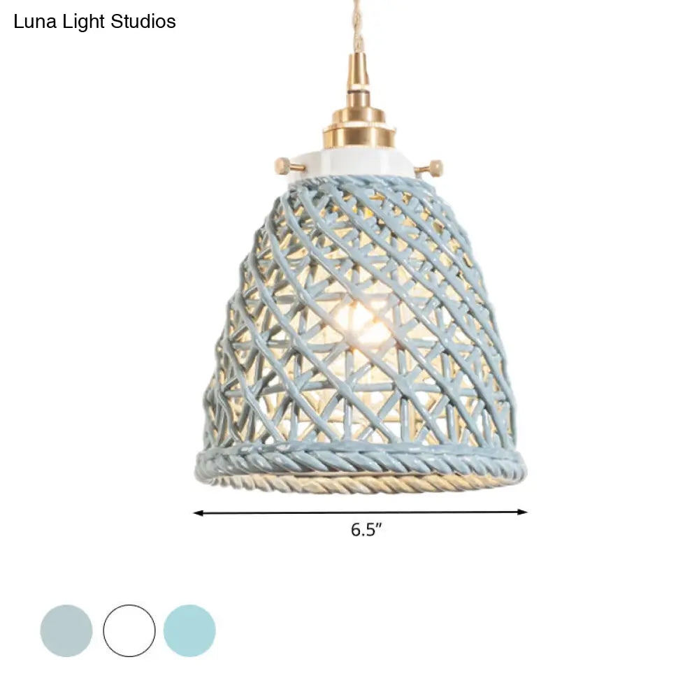 Modern Ceramic Dome Basket Pendant Light With Single Bulb - Perfect For Galleries And More