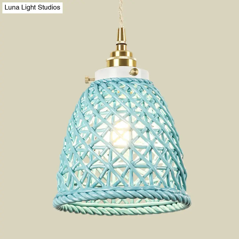 Modern Ceramic Hanging Pendant Light With Dome Basket Design - Illuminate Your Gallery One Bulb!