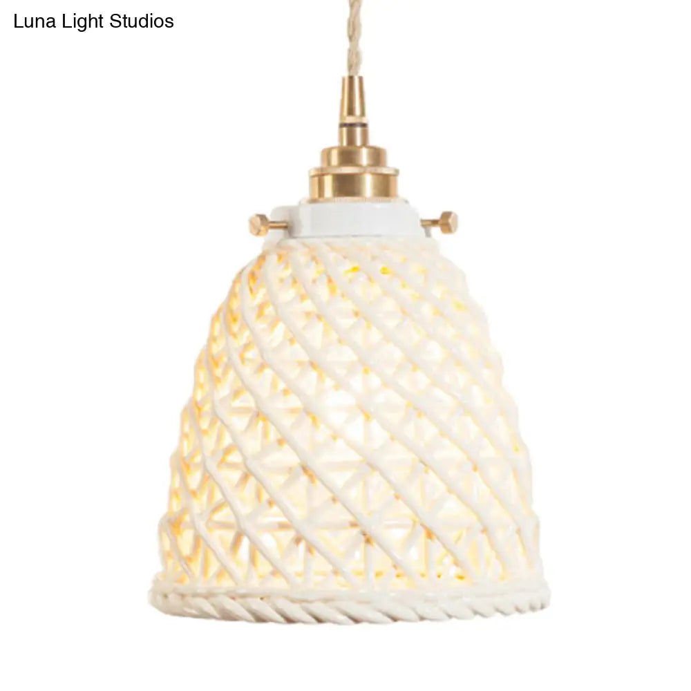 Modern Ceramic Dome Basket Pendant Light With Single Bulb - Perfect For Galleries And More