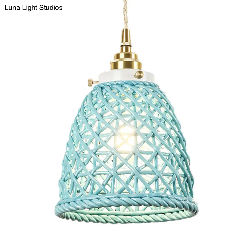 Modern Ceramic Hanging Pendant Light With Dome Basket Design - Illuminate Your Gallery One Bulb!