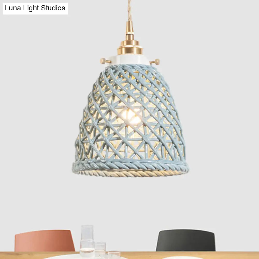 Modern Ceramic Dome Basket Pendant Light With Single Bulb - Perfect For Galleries And More Grey