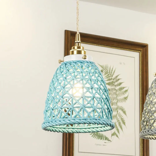 Modern Ceramic Hanging Pendant Light With Dome Basket Design - Illuminate Your Gallery One Bulb!