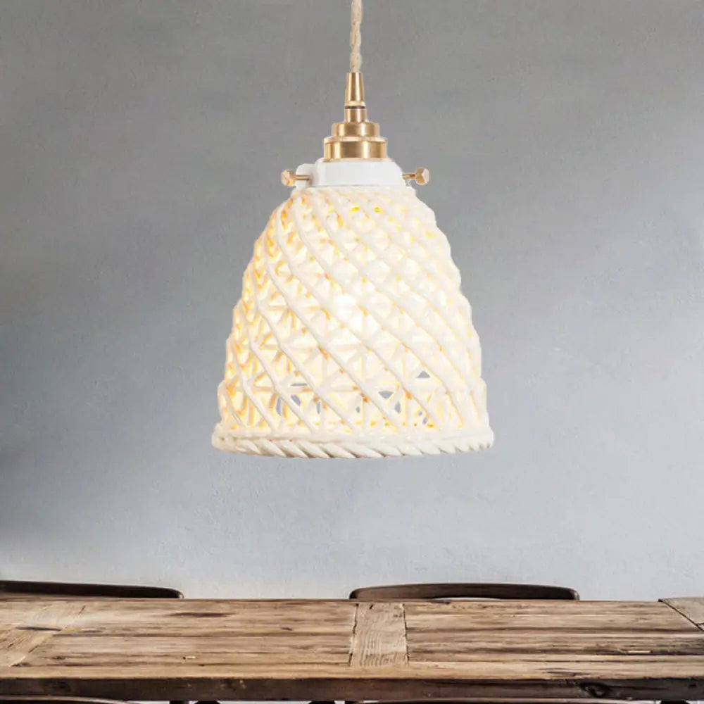 Modern Ceramic Hanging Pendant Light With Dome Basket Design - Illuminate Your Gallery One Bulb!