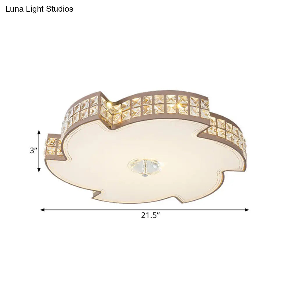 Modern Champagne Led Ceiling Light With Square-Cut Crystals 16.5/21.5 Width
